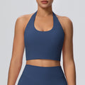 Cloud-feel halter neck backless yoga tank top - all-in-one sports bra with built-in padding, shockproof running fitness bra