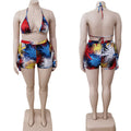 Sexy suspender print suit european and american foreign trade women's clothing   bikini beach hot pants two-piece set