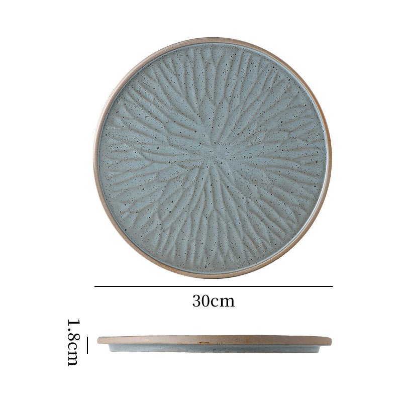 Stylishretro creative ceramic tableware kiln turned flat plate restaurant hotel stoneware western food steak plate japanese round plate
