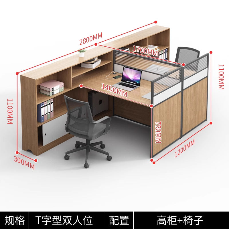 Modern minimalist office desk and chair set - double/6-seat workstation for office use