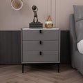 Ready-to-ship, modern, minimalist faux leather bedside table with three drawers, italian-style high-end, popular bedroom solid wood nightstand