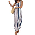 summer european and american cross-border new fashion striped slit maxi dress