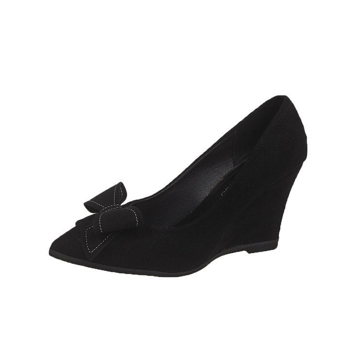 2025 spring/autumn new korean style bowknot platform wedge heel pointed toe flats for women