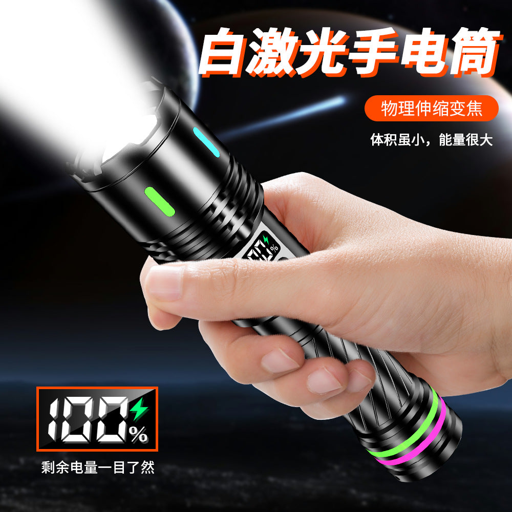 Cross-border explosive strong light charging flashlight outdoor super bright long-range telescopic zoom multi-function small portable flashlight