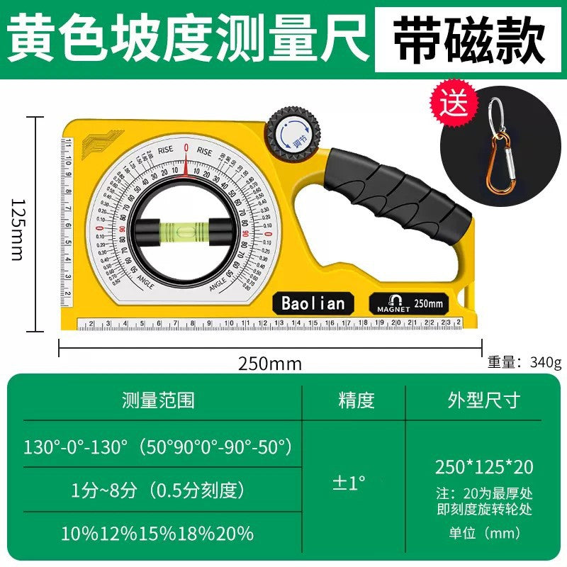 Magnetic multifunctional slope meter, angle gauge, level angle ruler, slope meter, slope ruler, angle measurement
