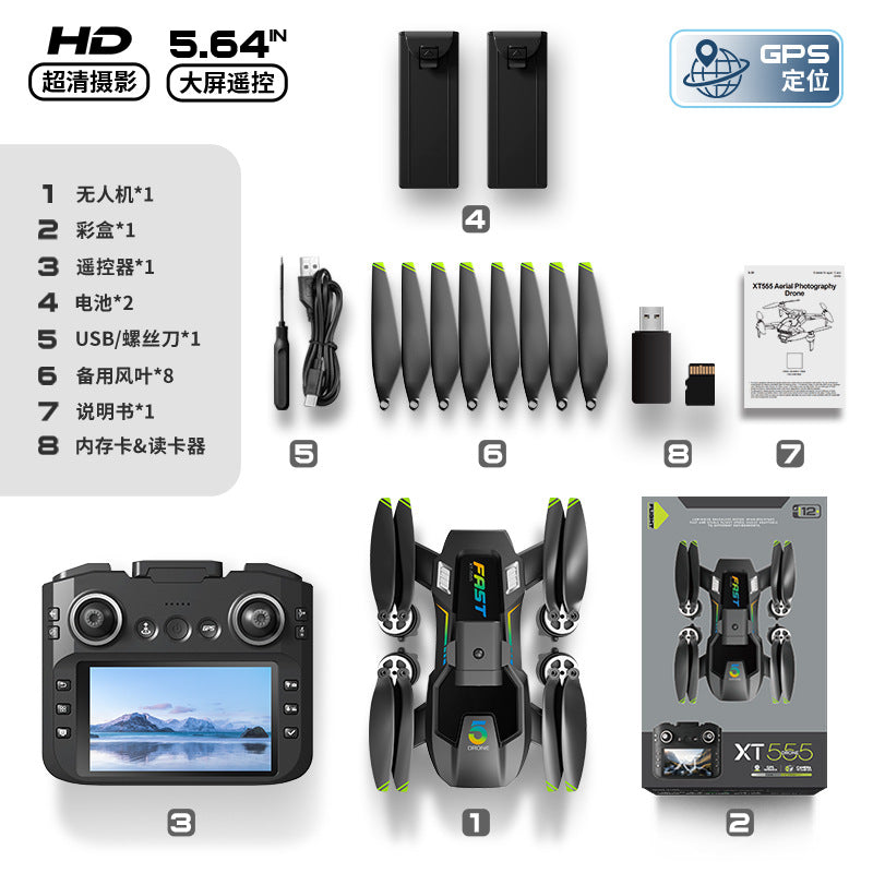 Xt555 drone: gps return-to-home, hd dual camera aerial photography, long-endurance quadcopter with large screen remote control