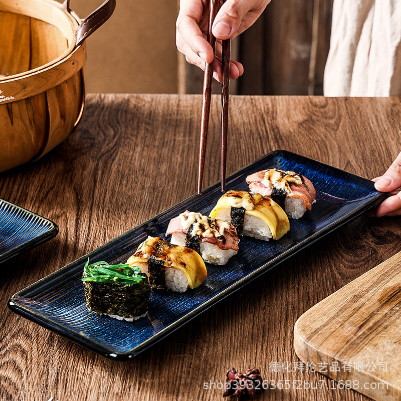 Japanese kiln-turned creative sushi ceramic plate, restaurant hotel large bench sushi dish dessert plate