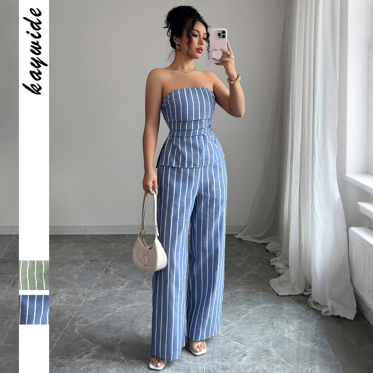 Cross-border fashion elegant tube top striped trousers two-piece suit women's clothing 2025 spring and summer  non-ironing and comfortable