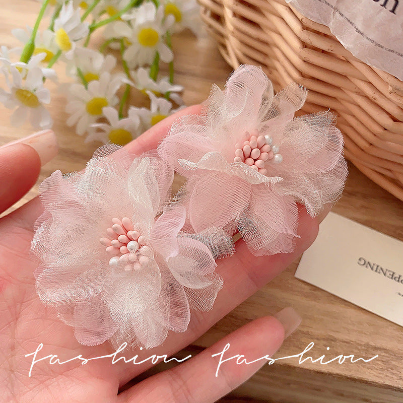 Pink rose stud earrings for women, 2025 new arrival, ethereal fabric earrings, cute, sweet, high-end, and elegant ear accessories