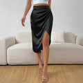 Women's fashion   european and american summer new satin midi skirt - pleated, slit, satin skirt wholesale