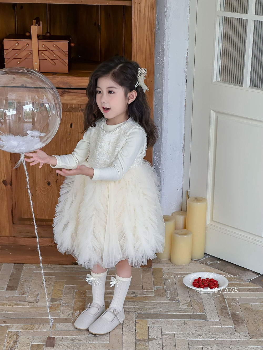Girls' dress  autumn french princess style pink chanel-inspired mesh tutu vest dress two-piece trendy set