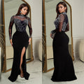 C7045 cross-border   independent station fashionable women's hot diamond slit long dress new