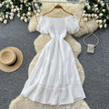 French chic off-the-shoulder bubble sleeve a-line dress - women's summer slimming, figure-flattering, elegant vacation maxi dress