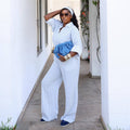 European and american cross-border women's fashion:  summer new arrivals - stylish striped oversized shirt and wide-leg pants casual set