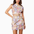 Spring  women's skirt set: high-end embroidered crochet sleeveless cropped top and bodycon midi skirt two-piece outfit