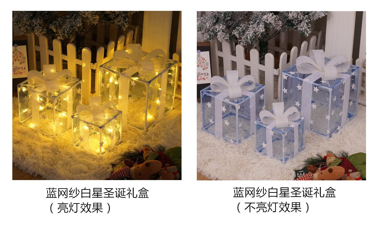 Popular Christmas gift box three-piece Christmas light decoration ambient light ins wind indoor and outdoor flashing ornament