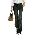 European and american style black washed stretch flare jeans - women's high-waisted raw hem slimming versatile workwear flare pants