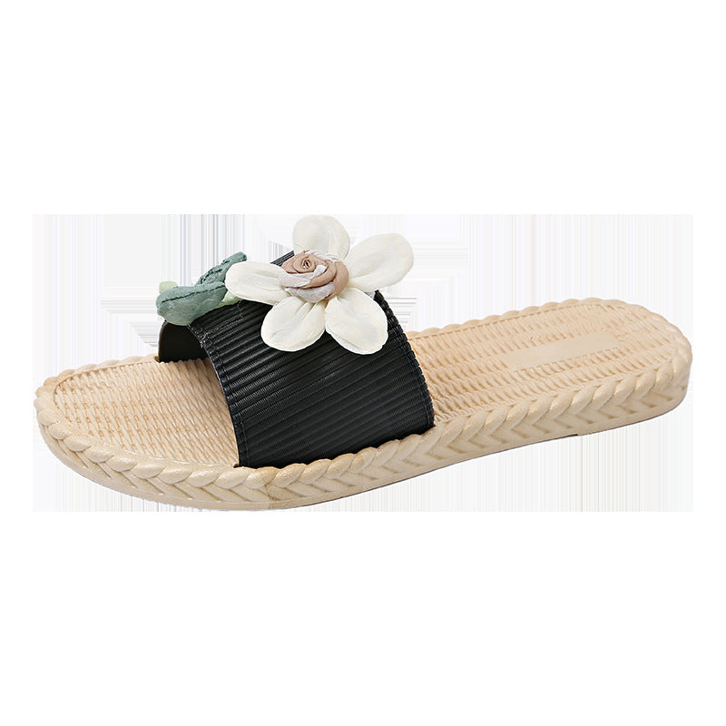 New summer fairy style color block floral slides - women's beach sandals, fashionable outdoor wear, flat, non-slip