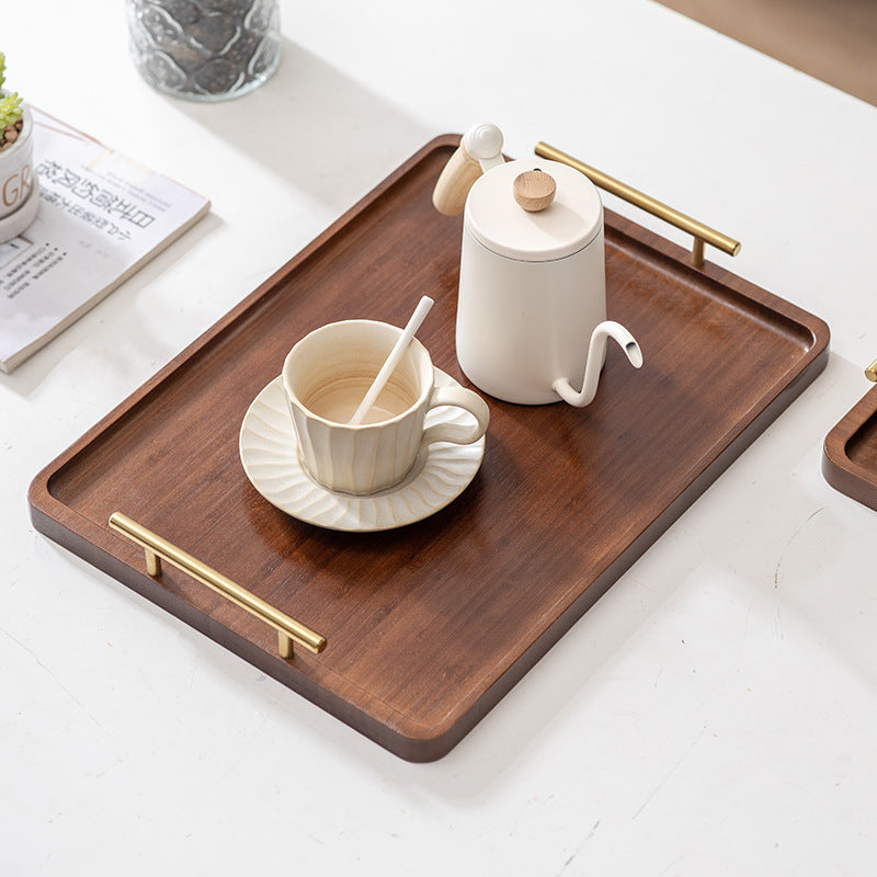 Accessible luxury retro nanzhu tea tray tray bamboo commercial rectangular tea tray pastry handle bbq serving plate