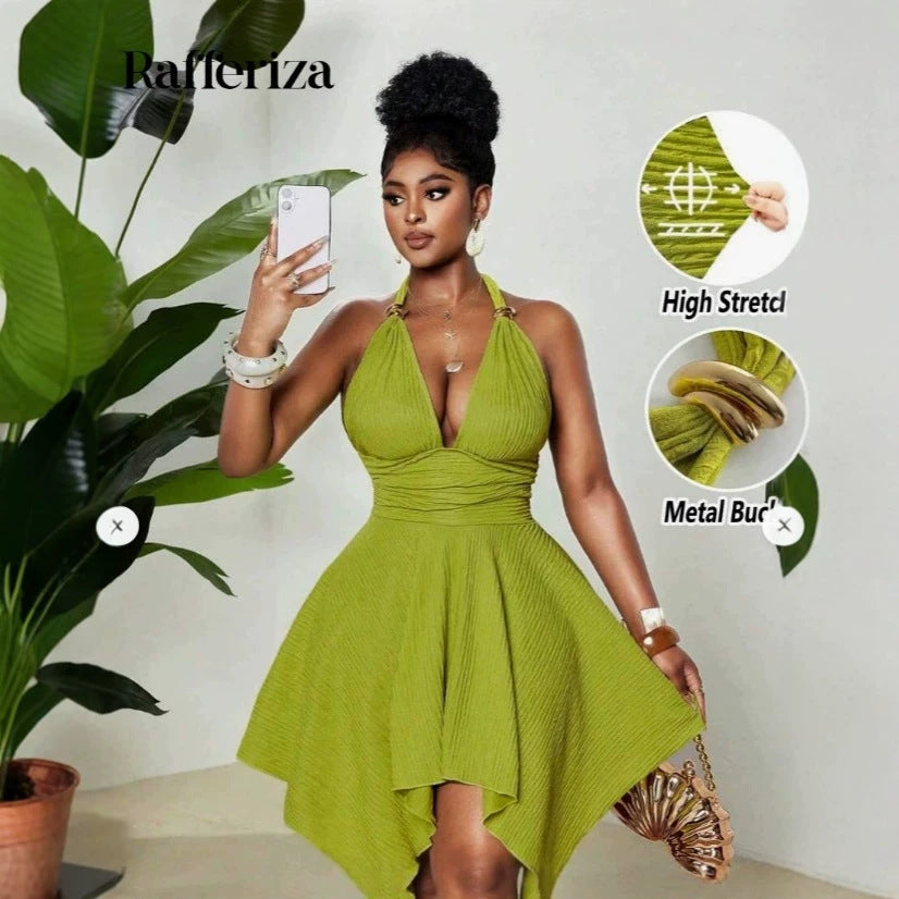 elegant jacquard knit high-stretch halter dress summer party backless dress