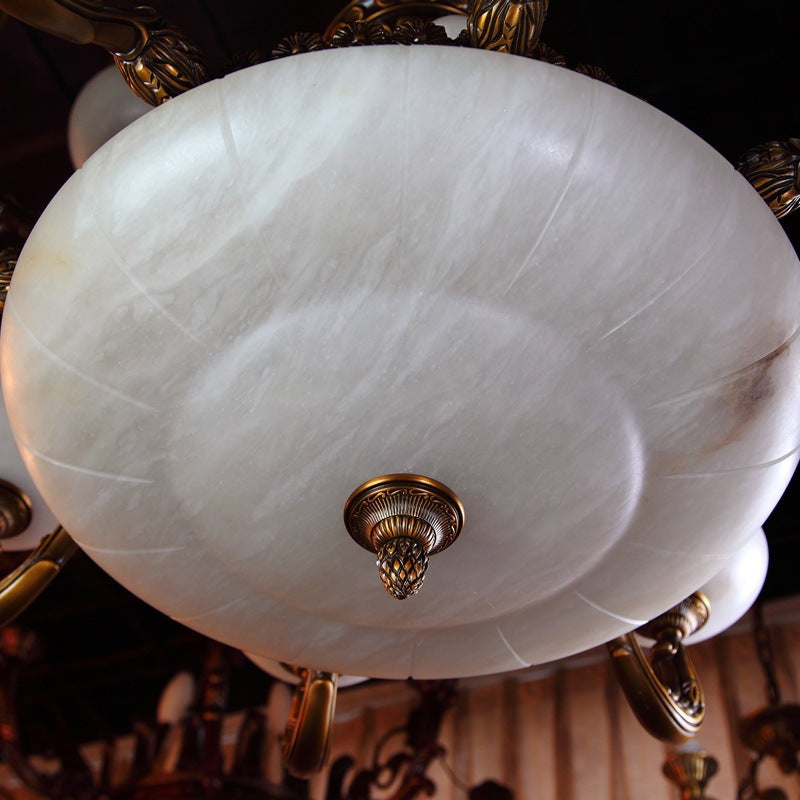 Factory direct european style solid brass spanish natural marble chandelier for villa living room, dining room, bedroom, study, and guest room