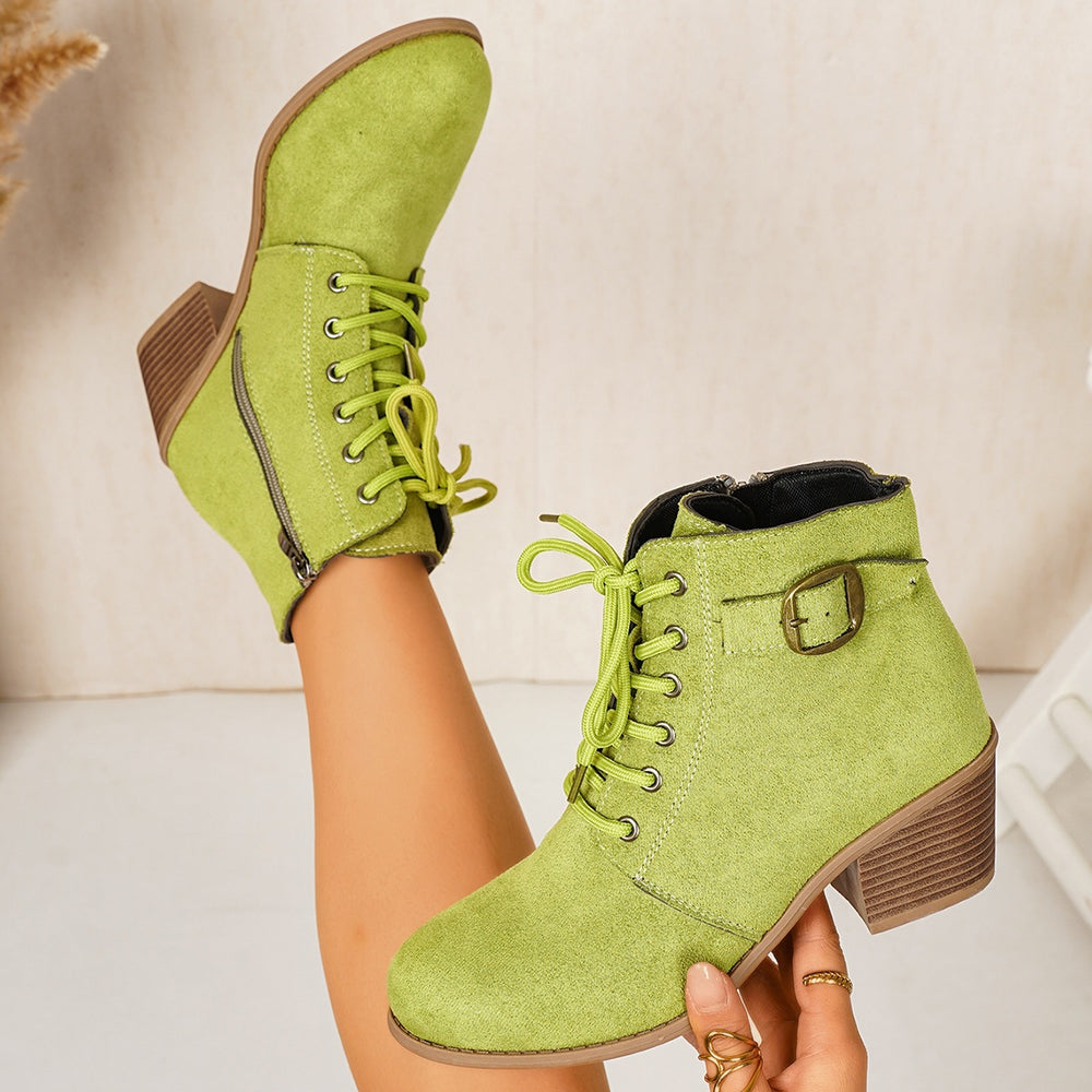 new arrival thick heel short boots women's nubuck leather boots side zipper belt buckle exportplus size women's boots wholesale