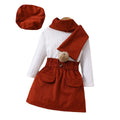 European and american cross-border children's fashion long-sleeved dress set with pom-pom scarf + beret 4-piece outfit