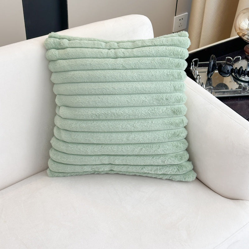 Simple solid color rabbit fur plush cushion pillow cover wide stripe bedroom living room sofa bed headrest pillow cross-border