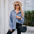 fashioncross-border spring new arrival  washed four-button long sleeves denim shirttops for women