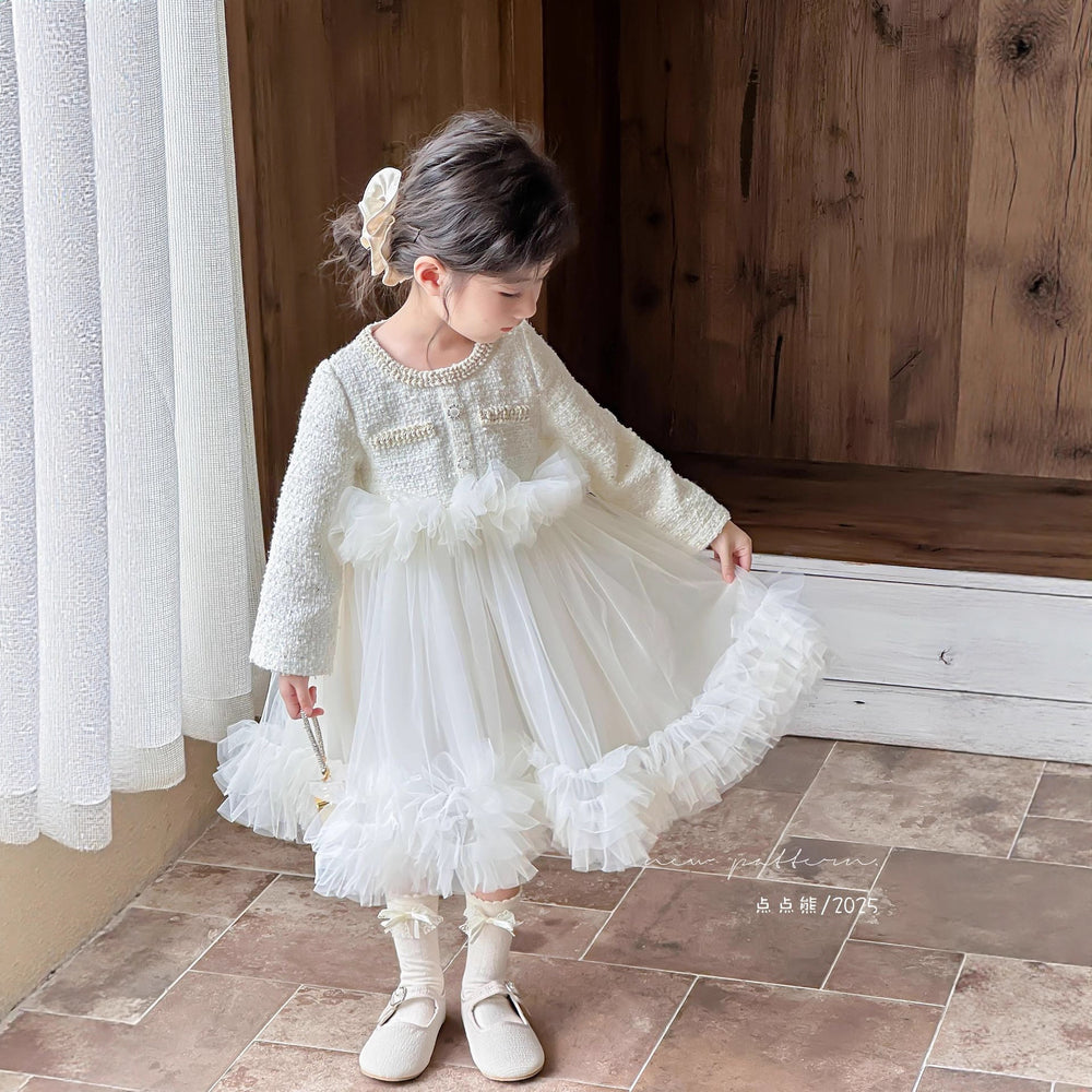 Girls' dress  autumn sweet & stylish little girl long sleeve first birthday party dress princess dress trendy skirt