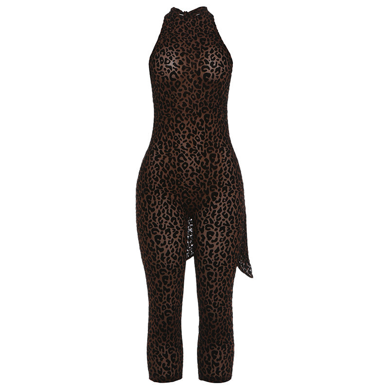 European and american style  autumn  new arrival: unique streetwear trendy printed sleeveless bodycon backless jumpsuit for women