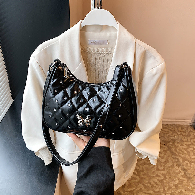 Foreign style simple rhombus single shoulder armpit bag women 2025 new high-end niche diamond-encrusted messenger bag wholesale