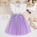 girls' summer dress : collared, ruffle-sleeve, cinched-waist, tie-waist, single-breasted, stylish children's dress - wholesale supply