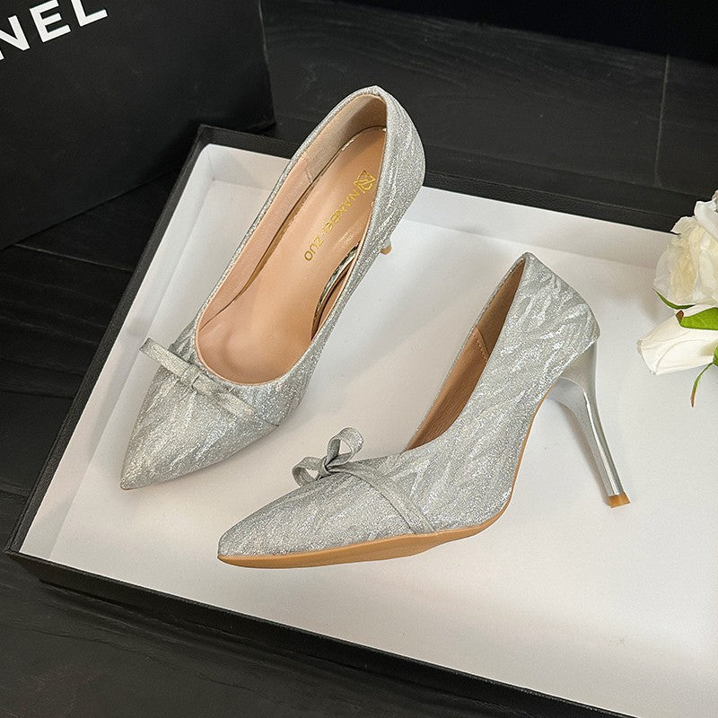 Plus size stiletto heels - 2026 new korean style bow detail - unique evening gown, party, and wedding shoes