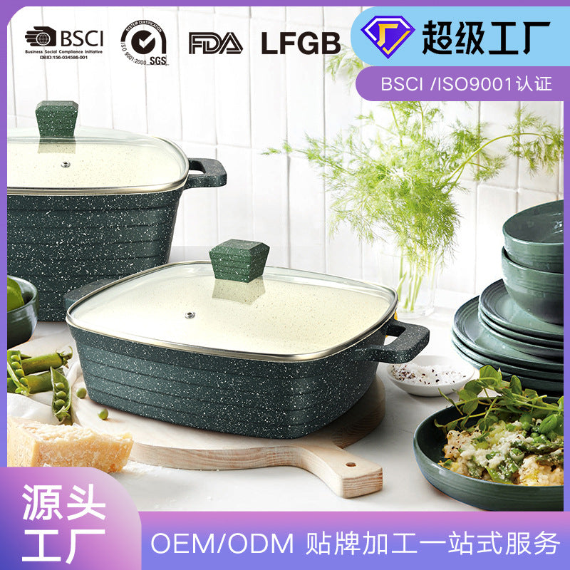 Personalized oem square for home non-stick pot soup pot die-cast aluminum pot high and deep ten-piece kitchen pot set stew pot