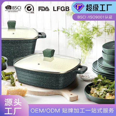 Personalized oem square for home non-stick pot soup pot die-cast aluminum pot high and deep ten-piece kitchen pot set stew pot