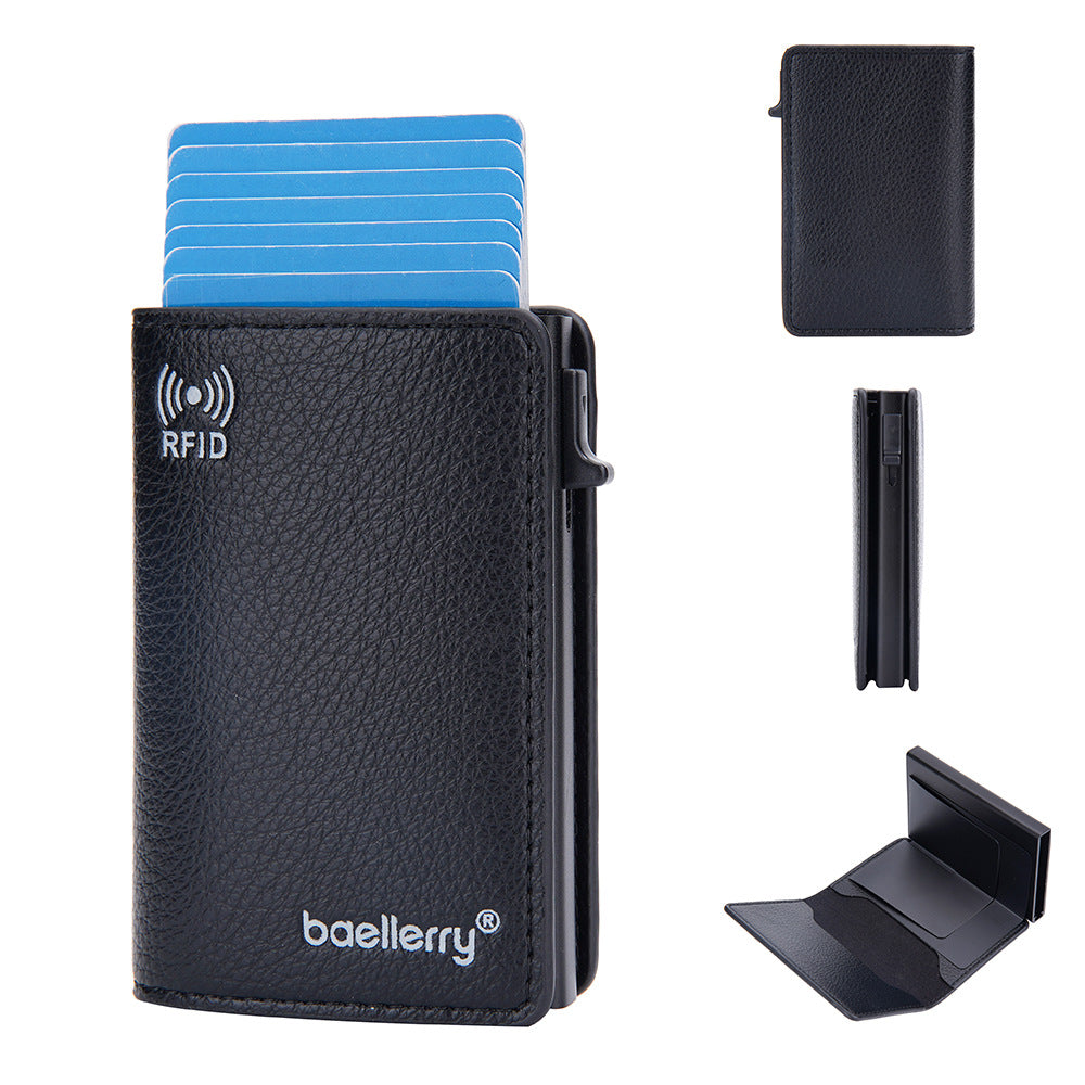 Baellerry new men's card bag  RFID anti-degaussing card clip side push card aluminum box credit card sleeve