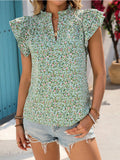European and american export cross-border   summer new arrival: elegant and versatile floral short-sleeve top, women's round neck blouse