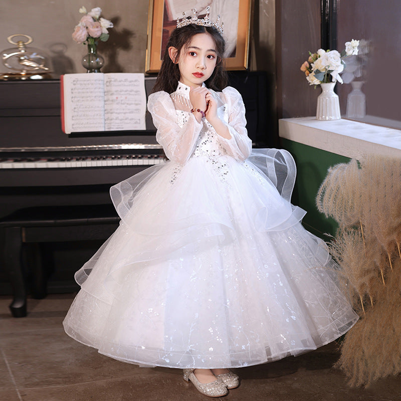 girl's dress flower girl wedding dress princess dress kids catwalk host spring & fallnew arrival mesh piano performance