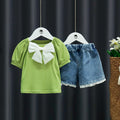Girls' summer short-sleeve outfit:  new kids' stylish t-shirt and shorts fashionable two-piece trendy children's clothing set