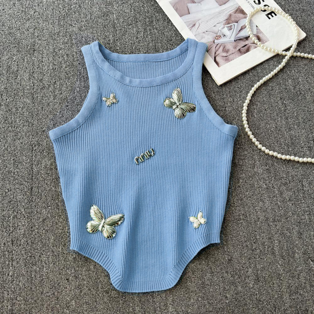 Petitesilmelegant butterfly short sleeveless vest suspender women's summersense of designniche style bottom shirt tops