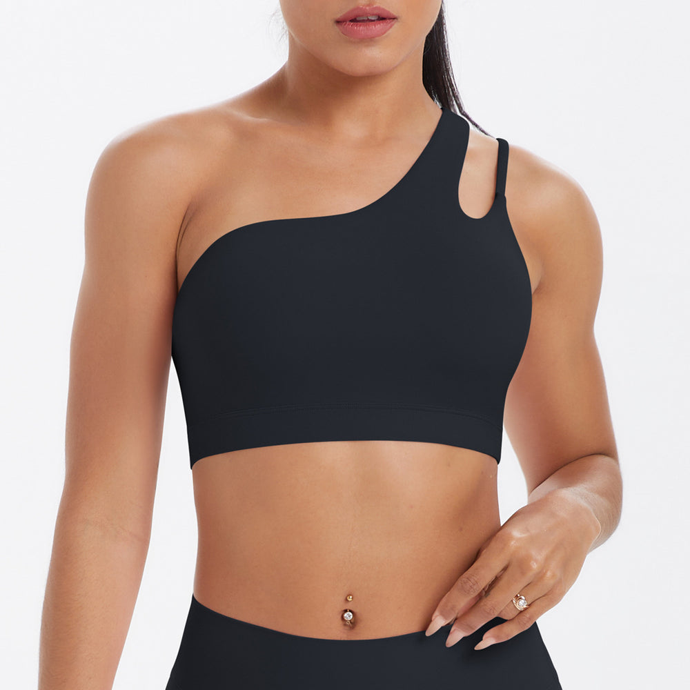 New arrival cross-border patchwork double-sided nylon brushed one-shoulder beautiful back sports intimates running fitness yoga wear vest for women