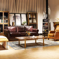 Second-hand style european and american style genuine leather sofa living room retro oil wax first layer cowhide straight row down living room rivet sofa