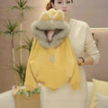 Processing personalized youthwinterfleece-linedthickened hooded sweatshirtgirltrendy fox style fur collar single tops