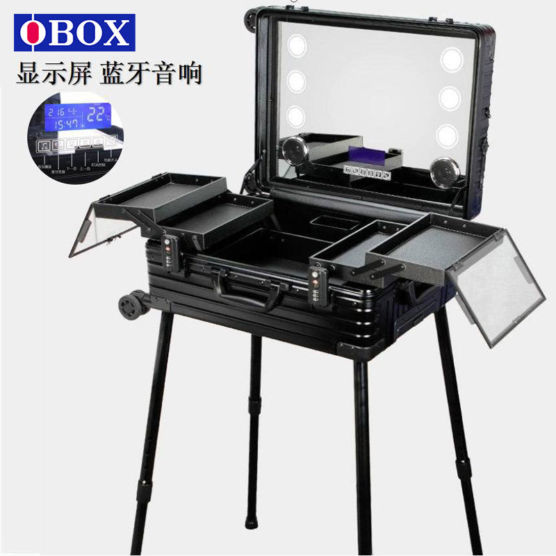 22-Inch aluminum alloy trolley cosmetic case with lamp display Bluetooth audio universal wheel heel makeup embroidery toolbox