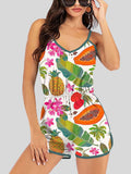 new women's sleeveless v-neck printed cami romper with elastic waist - cross-border  style activewear