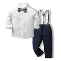 Wholesale children's clothing: new autumn long-sleeve white shirt with tie and overalls - stylish korean style formal wear for kids
