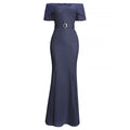 African foreign trade   women's plus size mesh off-the-shoulder ol commute sexy slit dress