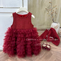 Girls' dress  winter new arrival: red chic princess dress set - perfect for first birthday celebrations