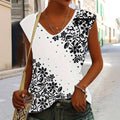 casual sleeveless v-neck floral and vine print polka dot comfortable versatile loose-fit summer top
